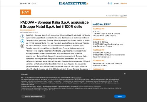 
                            13. PADOVA - Sonepar Italia S.p.A. acquisisce il Gruppo Matel S.p.A. Ieri il ...