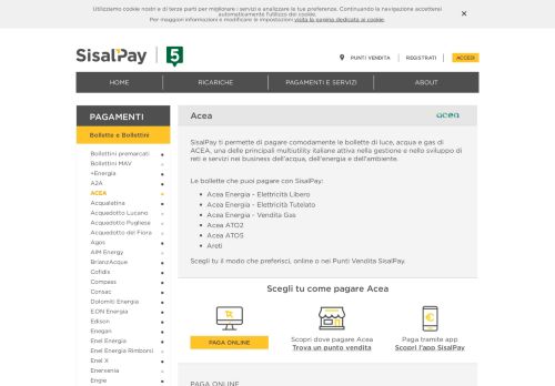 
                            4. Paga online le bollette Acea di luce e gas | Pagamenti SisalPay