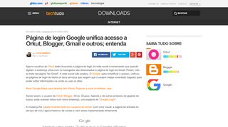 
                            6. Página de login Google unifica acesso a Orkut, Blogger, Gmail e ...