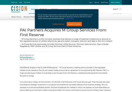 
                            8. PAI Partners Acquires M Group Services From First Reserve