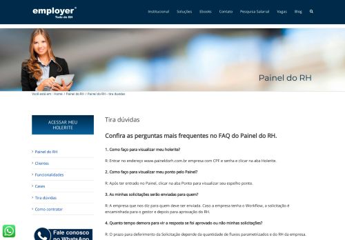 
                            2. Painel do RH - tira duvidas - Employer | Tudo do RH