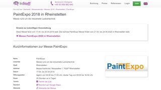 
                            10. PaintExpo 2018 in Rheinstetten - Messe Information - InStaff