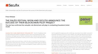 
                            7. Paléo Festival & SecuTix announce the success of their Blockchain ...