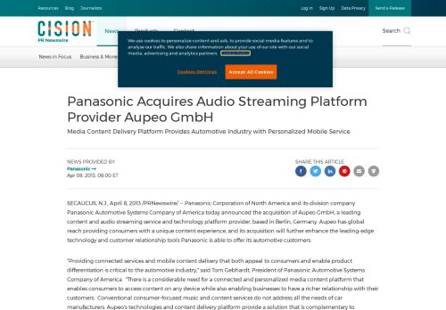 
                            9. Panasonic Acquires Audio Streaming Platform Provider Aupeo GmbH