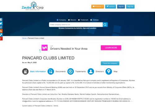 
                            5. PANCARD CLUBS LIMITED - Company, directors and contact details ...