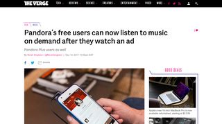 
                            7. Pandora's free users can now listen to music on demand after they ...