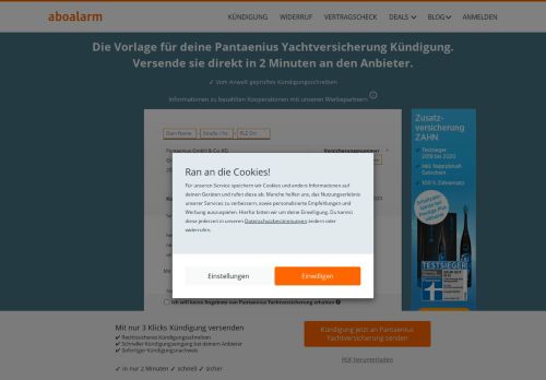 
                            12. Pantaenius Yachtversicherung direkt online kündigen - Aboalarm