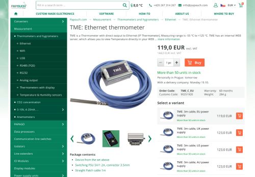 
                            10. Papouch > Product > TME - Ethernet Thermometer