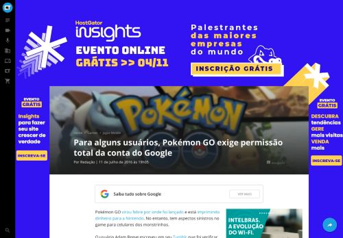 
                            12. Para alguns usuários, Pokémon GO exige permissão total da conta do ...