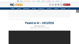 
                            8. Paraná no Ar - 14/11/2018 | RIC MAIS PR