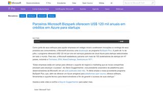 
                            9. Parceiros Microsoft Bizspark oferecem US$ 120 mil anuais em ...