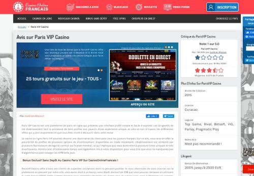 
                            8. Paris VIP Casino : Bonus de 2 500 € + Club VIP - CasinoOnlineFrancais