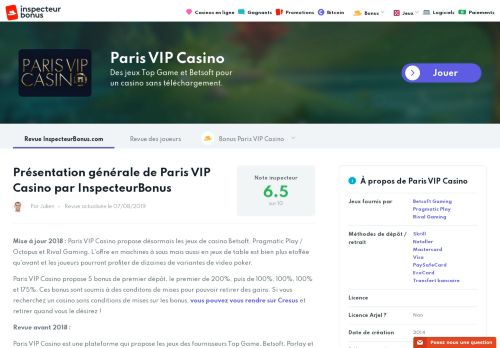 
                            7. Paris VIP Casino - INSPECTEUR BONUS