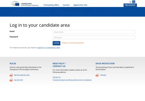 
                            4. Parlement européen stage - Log in to your candidate area