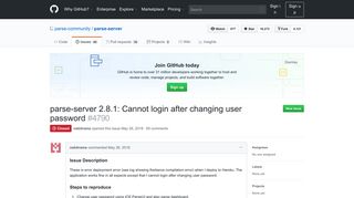 
                            2. parse-server 2.8.1: Cannot login after changing user password · Issue ...