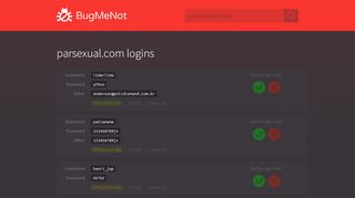 
                            10. parsexual.com passwords - BugMeNot