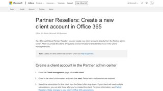 
                            13. Partner Resellers: Create a new client account in Office 365 - Office 365