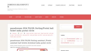 
                            4. pasadrexam 2014 PA/SA Sorting/Postal hall ticket india postal circle ...