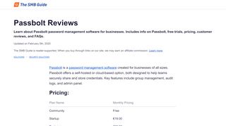 
                            9. Passbolt Reviews, Pricing, Key Info, and FAQs - The SMB Guide