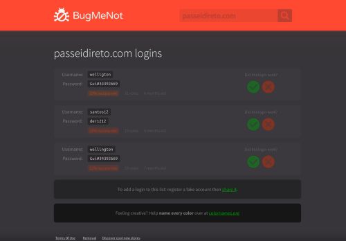 
                            5. passeidireto.com passwords - BugMeNot