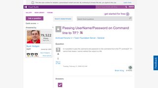 
                            1. Passing UserName/Password on Command line to TF? - MSDN - Microsoft