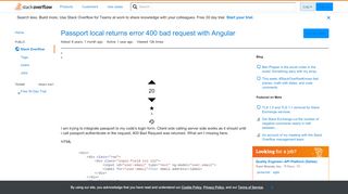 
                            1. Passport local returns error 400 bad request with Angular - Stack ...