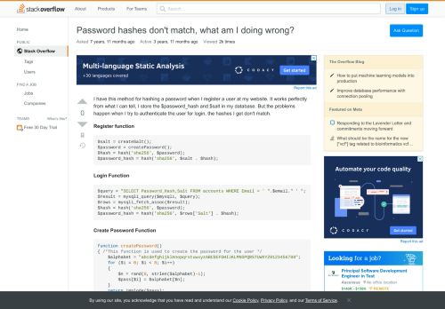 
                            6. Password hashes don't match, what am I doing wrong? - Stack Overflow