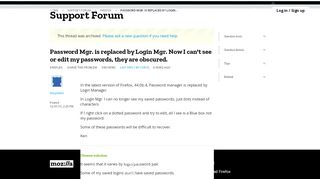 
                            13. Password Mgr. is replaced by Login Mgr. Now I can't ... - Mozilla Support