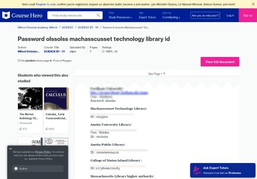 
                            12. Password olssolss Machasscusset Technology Library ID - Course Hero