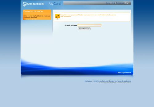
                            5. Password reminder - Standard Bank paycard