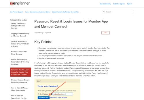 
                            2. Password Reset & Login Issues – Zen Planner Support