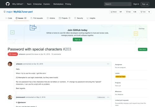
                            3. Password with special characters · Issue #203 · major/MySQLTuner ...