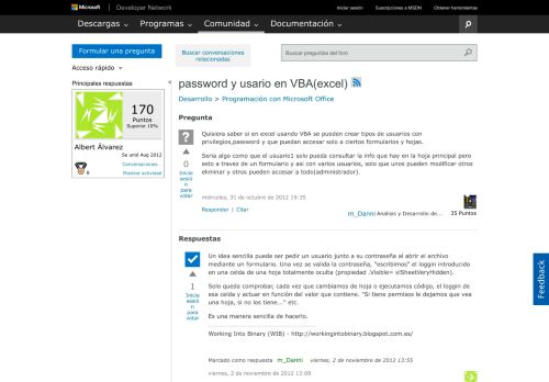 
                            6. password y usario en VBA(excel) - MSDN - Microsoft