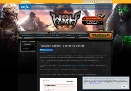 
                            1. Passwort ändern - Wolf Team - Free MMORPG at Aeria Games