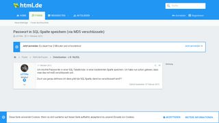 
                            7. Passwort in SQL-Spalte speichern (via MD5 verschlüsseln) | html.de ...