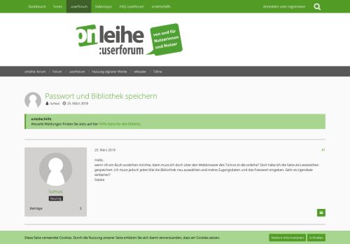 
                            3. Passwort und Bibliothek speichern - Tolino - onleihe :userforum