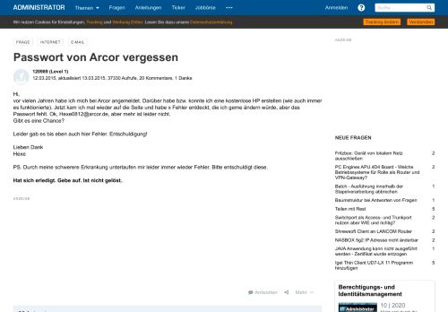 
                            8. Passwort von Arcor vergessen - Administrator