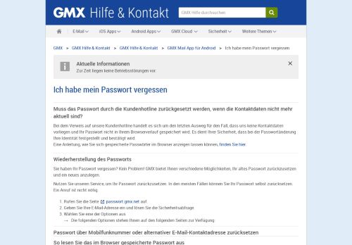 
                            4. Passwort zurücksetzen, weil es vergessen wurde - GMX Hilfe & Kontakt