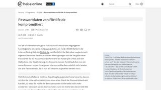 
                            9. Passwortdaten von Flirtlife.de kompromittiert | heise online