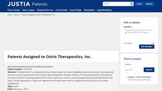 
                            13. Patents Assigned to Osiris Therapeutics, Inc. - Justia Patents Search