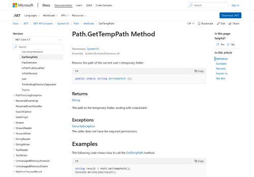 
                            5. Path.GetTempPath Method (System.IO) | Microsoft Docs