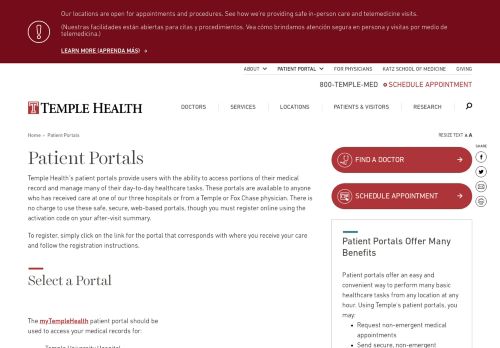 
                            2. Patient Portals | Temple Health