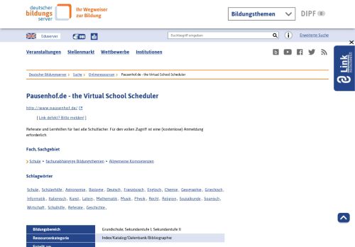 
                            3. Pausenhof.de - the Virtual School Scheduler - Deutscher Bildungsserver