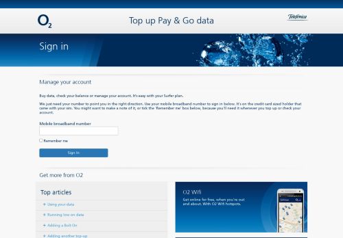 
                            1. Pay & Go data top-up - Sign in - O2