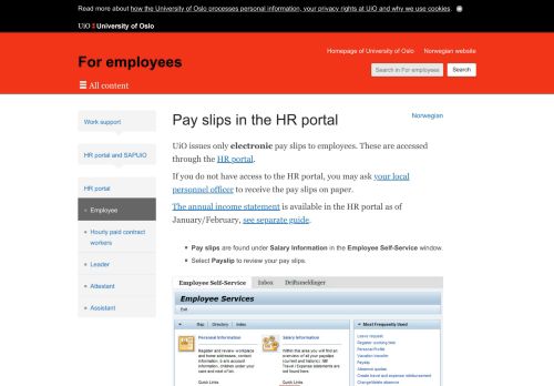 
                            11. Pay slips in the HR portal - For employees - University of Oslo