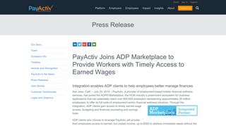 
                            10. PayActiv Joins ADP Marketplace to Provide Workers with Timely ...