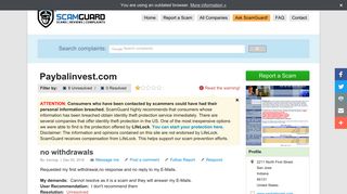 
                            7. Paybalinvest.com | SCAMGUARD™ found 8 complaints