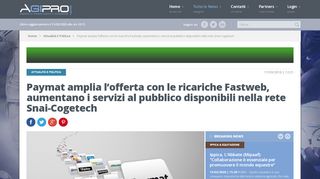 
                            6. Paymat amplia l'offerta con le ricariche Fastweb, aumentano i servizi ...