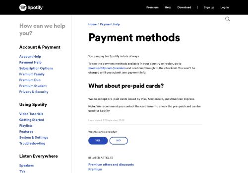 
                            2. Payment methods - Support - Spotify