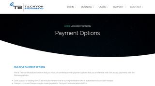 
                            2. Payment Options - Broadband Services - Tachyon Communications